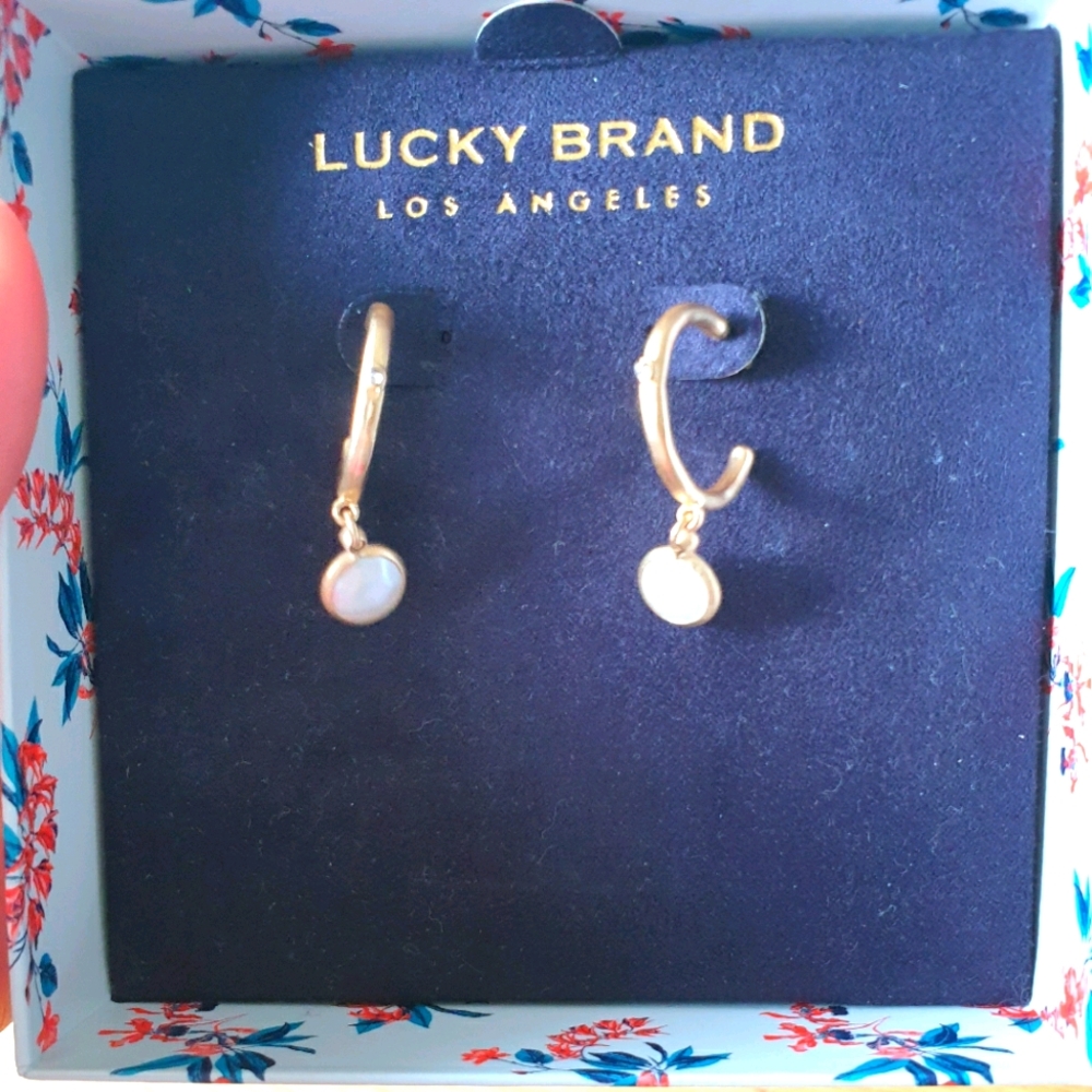Crystal Lucky Brand Earrings w/ Gold Accent